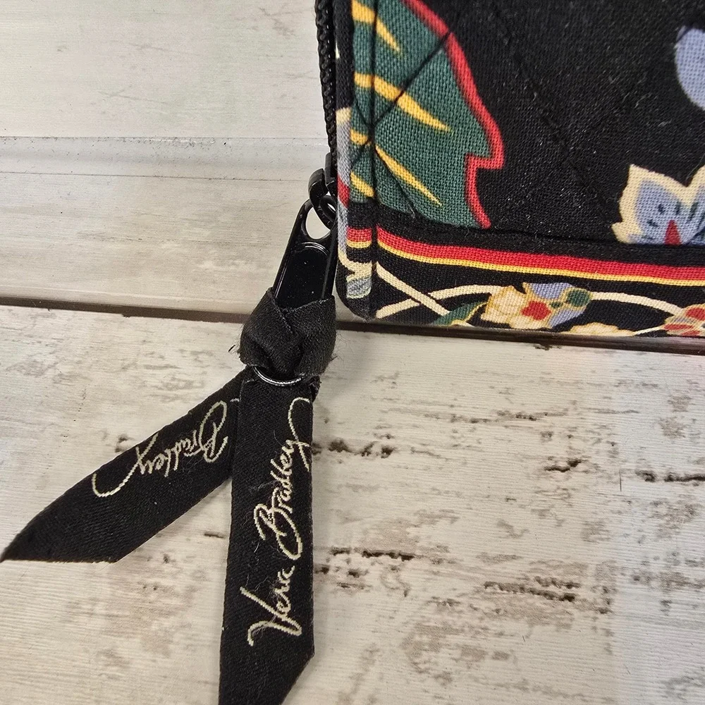 Vera Bradley Turnlock Wallet Provencal Floral Quilted Cotton Black Multi Color - Picture 2 of 7
